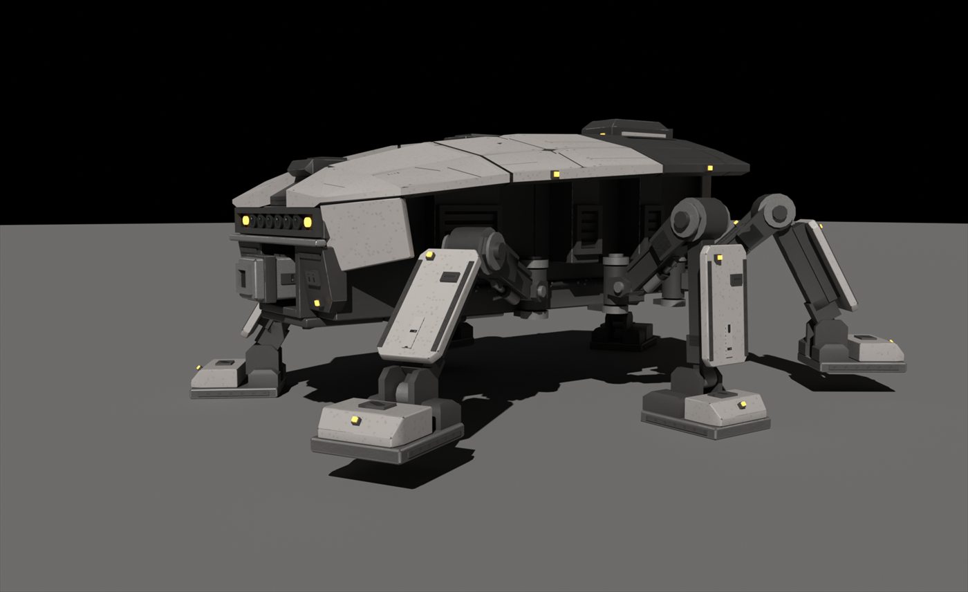 A Talon walker, a multi-legged Lunar Replicator machine, production render