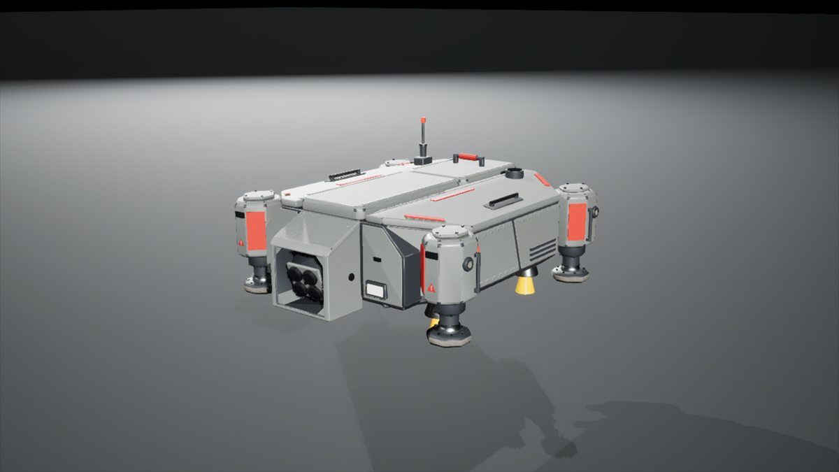 The Ironwatch survey drone hovering on four rotors, in-engine